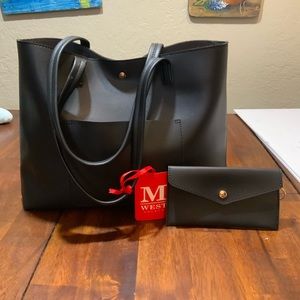 Black Leather Handbag with Matching Wallet